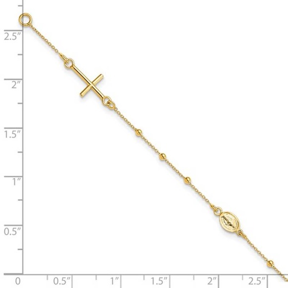 14k Solid Gold Rosary Bracelets for Women and Girls 2.5mm  Real 14K Yellow Gold Womens Polished Cross Rosary Bracelet 6.5 inch
